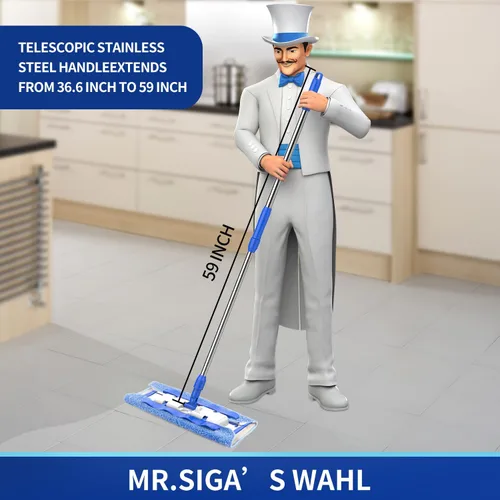 Miniatura 2 de MR.SIGA Trapeador profesional de microfibra para limpieza de pisos de madera dura, laminado y azulejos, mango telescópico de acero inoxidable