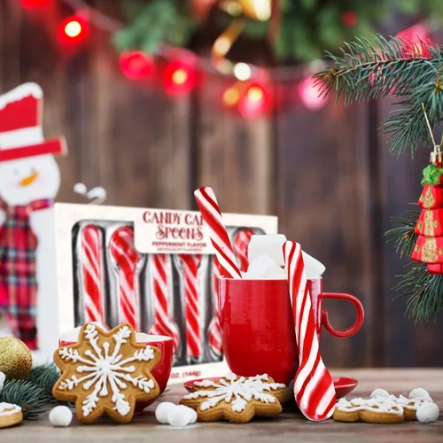 Miniatura 3 de Cucharas de bastón de caramelo de menta, sin colorantes, paquete de 12 cucharas de chocolate caliente con sabor a menta de Navidad envueltas