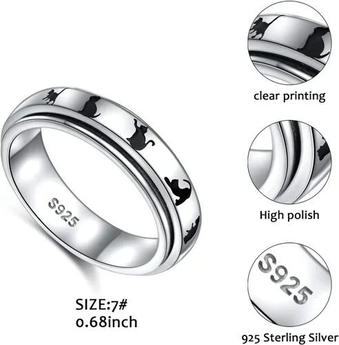 Miniatura 7 de DAOCHONG Anillos giratorios de plata esterlina S925 para aliviar la ansiedad, el aburrimiento, TDAH, autismo, para mujeres