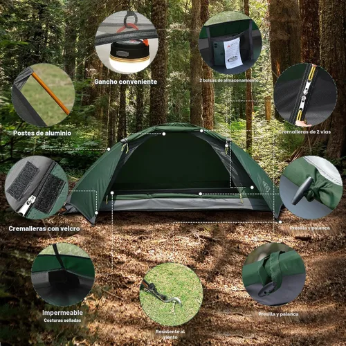 Miniatura 4 de camppal Tienda de campaña para 1 persona para acampar, senderismo, caza de montaña, tiendas de mochilero, resistencia a las 4 estaciones a prueba
