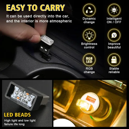 Miniatura 6 de Ouzorp 2 piezas mini USB LED luz, iluminación interior LED de coche DC 5V inteligente USB LED atmósfera luz portátil teclado luz hogar oficina