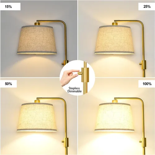 Miniatura 3 de Nintiue Lámpara de pie dorada regulable, bombilla LED Edison de 1000 lm incluida, lámparas de pie de arco para sala de estar con base de mármol