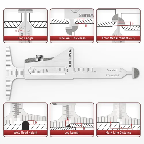 Miniatura 5 de YESWELDER Medidor de soldadura HI-LO de acero inoxidable en pulgadas y métricas para medición de tubos después del ajuste/alineación, brecha