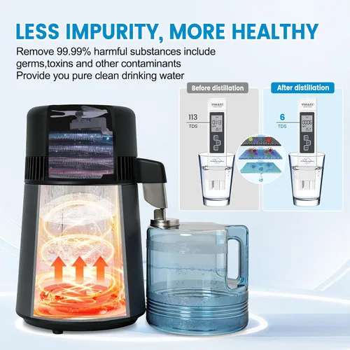 Miniatura 2 de DC HOUSE 1 Gallon Water Distiller Machine, 750W 4L Pure Distilled Water Maker Machine with Container for Home Countertop Table Desktop, Drinking