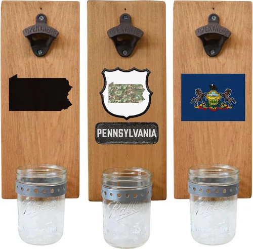 Miniatura 30 de Abrebotellas de cerveza de Massachusetts – Abridor de botellas hecho a mano montado en la pared con tapa – Regalo de cerveza para él o ella
