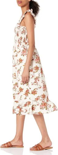 Miniatura 3 de The Drop - Kimi - Vestido fruncido por debajo de la rodilla con volantes en los hombros para mujer