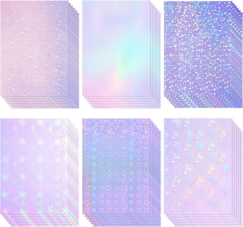 Miniatura 11 de 60 hojas de hojas holográficas laminadas de purpurina transparente tamaño A4, papel adhesivo de vinilo con superposición holográfica, película