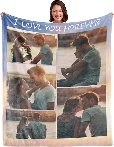 Miniatura 9 de WSYEAR Manta personalizada con fotos, regalo personalizado para parejas, manta con fotos personalizada, regalo de cumpleaños con texto en inglés "I
