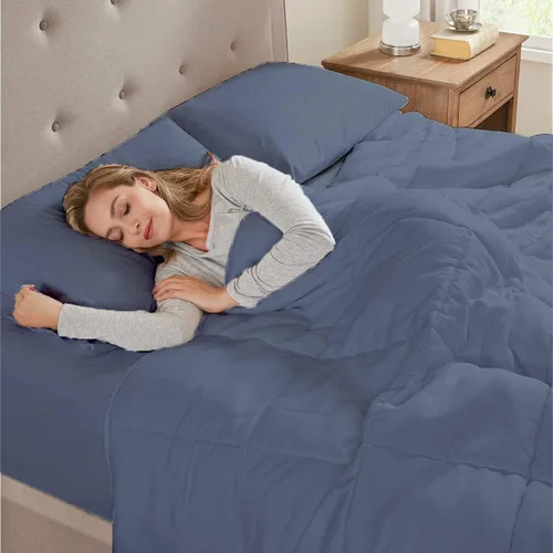 Miniatura 4 de Edredón ligero tamaño Queen azul acero – Edredón de cama alternativo para todas las estaciones, edredón de verano, edredón acolchado cuadrado