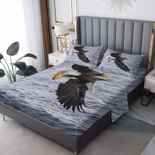 Miniatura 8 de Juego de sábanas de 3 piezas con estampado de animales y vida silvestre, tamaño individual, sábanas y fundas de almohada de microfibra suave