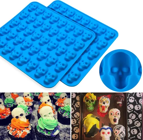 Miniatura 3 de Sidosir 4 moldes de chocolate con calavera de gomita, moldes de caramelo de calavera de gomita, moldes de silicona antiadherentes con 2 cuentagotas