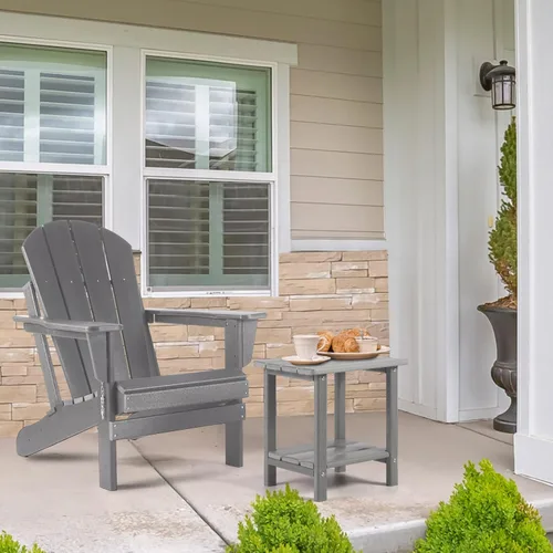 Miniatura 2 de Apolimi Adirondack - Mesa auxiliar para exteriores, mesa auxiliar de patio resistente de 2 niveles, resistente a la intemperie, mesa auxiliar sólida