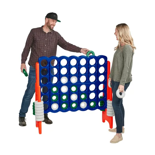 Miniatura 10 de ECR4Kids Juego gigante Jumbo de 4 a puntuación con 42 anillos y deslizadores de reinicio, juegos para niños, azul/naranja