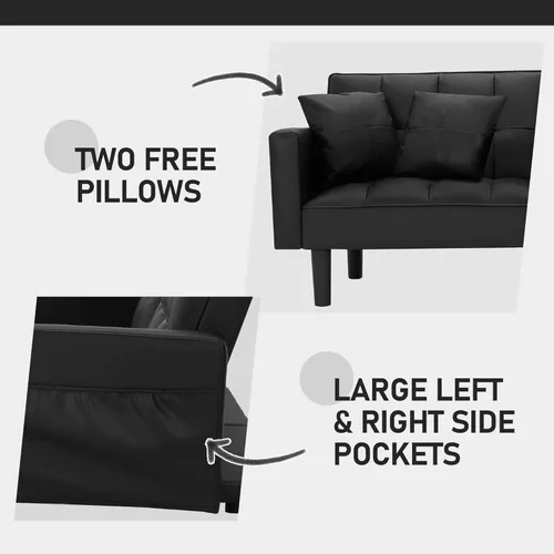 Miniatura 4 de AVAWING Sofá cama tipo futón, moderno tapizado de cuero con respaldo ajustable, brazos y patas de nailon de alta resistencia para sala de estar