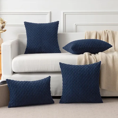 Miniatura 38 de K Kevin Textile - Juego de 2 fundas de almohada decorativas de corduroy suave azul con rayas estilo bohemio, fundas de almohada para sofá, cama