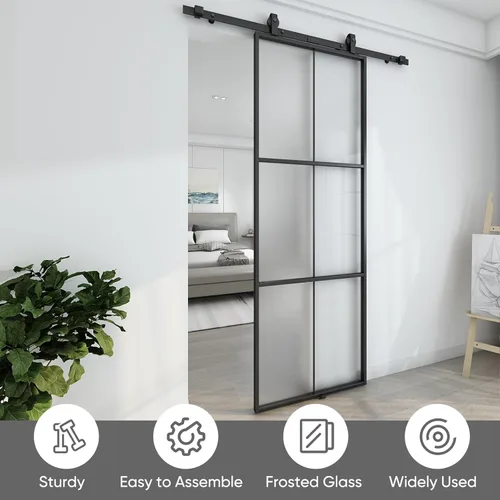 Miniatura 2 de Barnsmith Panel de puerta de granero de vidrio de aluminio de 36 x 84 pulgadas, losa de puerta de vidrio templado esmerilado para bricolaje, fácil