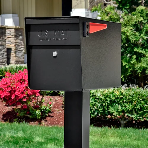 Miniatura 6 de Architectural Mailboxes 6300B-10 Oasis 360 Buzón de paquete con bloqueo, extra grande, negro y correo Boss 7121, poste de montaje negro en el suelo