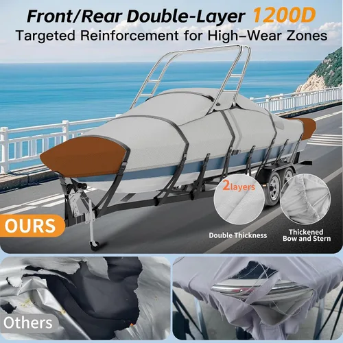 Miniatura 7 de Cubierta para Barco de Torre de Esquí y Wakeboard 900D 100% Impermeable, Resistente a Desgarros, Remolcable de Tamaño Completo para Barcos con Gris