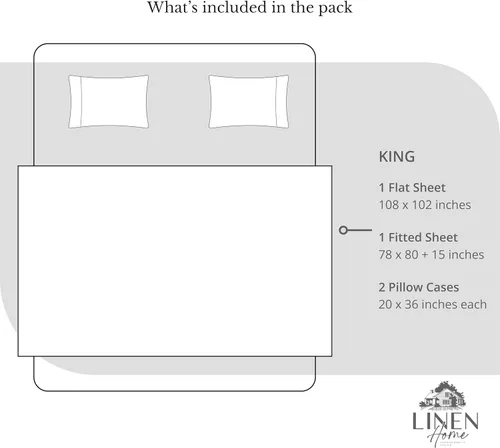 Miniatura 6 de Linen Home Juego de sábanas 100% de percal de algodón, fresco, ligero, sólido, tamaño king, 4 piezas, 1 sábana encimera, 1 sábana ajustable, 07
