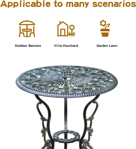 Miniatura 2 de JARDIN DE CENTENNIAL Juego de Bistró para Patio. Juego de Mesa de Bistró de Aluminio Fundido Resistente al Óxido con Orificio para Sombrilla