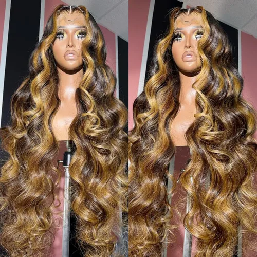 Miniatura 27 de 200% de densidad 13X6 Peluca de encaje frontal con reflejos ombre de pelo humano para mujeres, peluca de encaje frontal color naranja rojizo