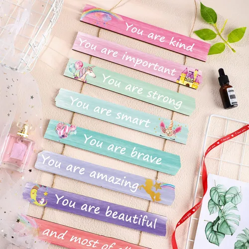 Miniatura 4 de Yookeer Arte de pared de unicornio arcoíris para dormitorio de niñas, letreros inspiradores de decoración de pared, decoración bohemia de princesa