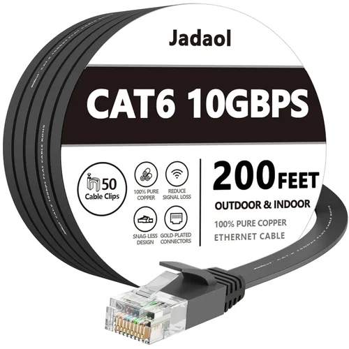 Miniatura 40 de Cable Ethernet Cat 6 de 1 pie (paquete de 6), para exteriores e interiores, compatible con red Cat7 de 10 Gbps, cable de conexión LAN plano