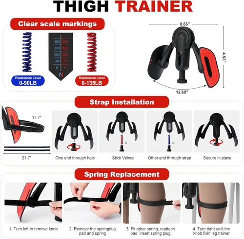Miniatura 4 de Thigh Trainer, 10-135LB Adjustable Resistance Pelvic Floor Exercise Devices, Kegel Inner Thigh Exerciser with Leg Strap, Thigh Workout Equipment for