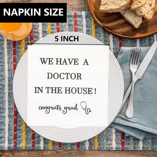 Miniatura 3 de Servilletas con texto en inglés "We Have A Doctor In The House", servilletas de graduación de doctor, decoraciones de graduación de doctor clase