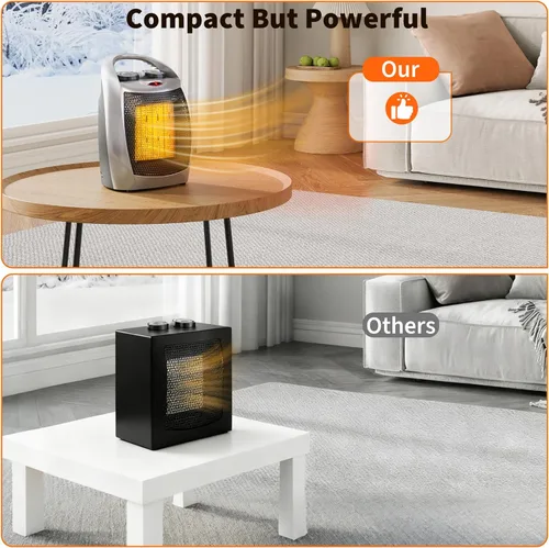Miniatura 5 de Calentador Garvee - Calentadores eléctricos con termostato 1500 W/750 W, calentador de escritorio de cerámica de calentamiento rápido 2 en 1