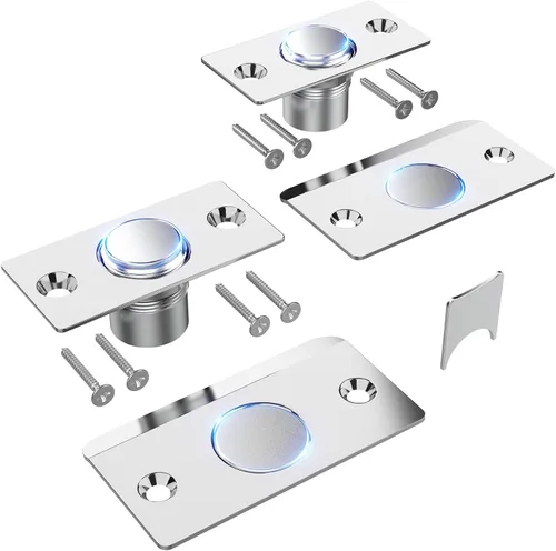 Miniatura 8 de Mousike Accesorios para atrapar bolas de puerta, cierre magnético oculto ajustable, placa de golpeo de acero inoxidable con fuerte succión, Negro