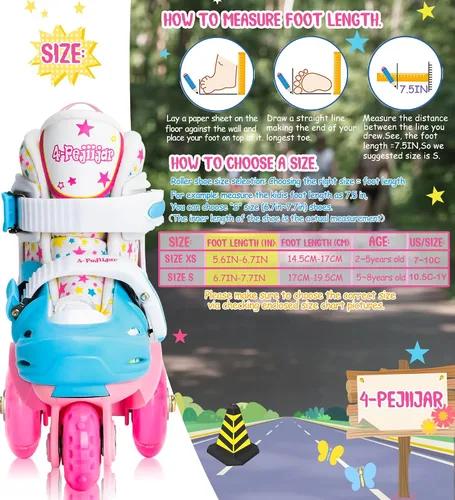 Miniatura 4 de Patines de ruedas ajustables para niños, niñas y señoras con ruedas que se iluminan con flash (edad 3-9), equilibrio de tres puntos, empaque de caja