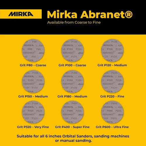 Miniatura 3 de Mirka Abranet - Discos de papel de lija de malla, 6 pulgadas, arenilla 120 almohadillas de lijado de red de gancho y bucle para lijado sin polvo