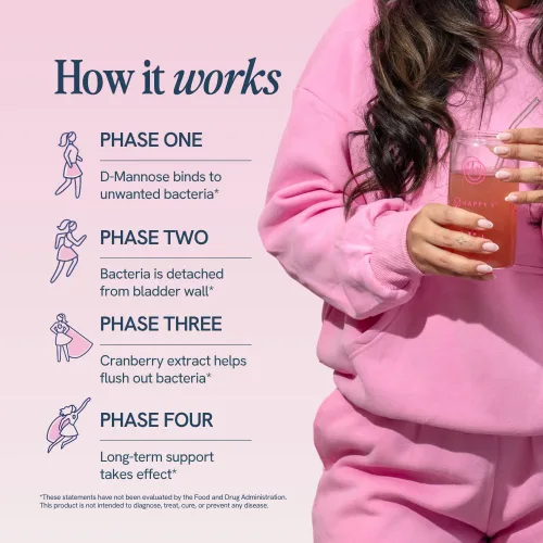 Miniatura 9 de Happy V Paquetes de D-Mannose + Cranberry Stick Suplemento de apoyo del tracto urinario formulado por Dr. Suplementos de manosa D para mujeres
