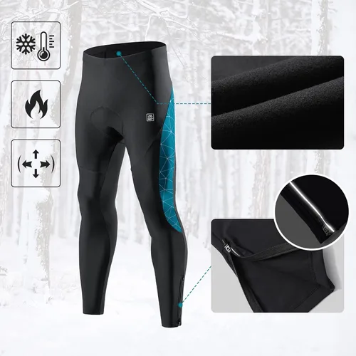 Miniatura 14 de Santic Mallas de ciclismo para hombre, pantalones acolchados, leggings de ciclo, pantalones de bicicleta reflectantes, para invierno, cálido, a