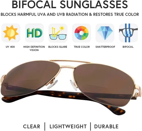 Miniatura 3 de VITENZI Anzio - Gafas de sol bifocales para hombres y mujeres, cuadrados, para lectura de aviador, lentes tintados al sol con lectores