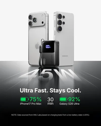 Miniatura 3 de INIU Cargador Portátil Mini, Pequeña Batería de Bolsillo de Carga Rápida de 45W PD de 10000mAh, USB C Entrada y Salida, Esencial de Viaje