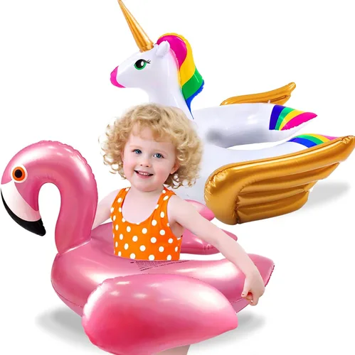 Paquete de 2 flotadores de piscina para niños, flotadores de natación de unicornio y flamenco, flotadores de piscina para niños, flotadores