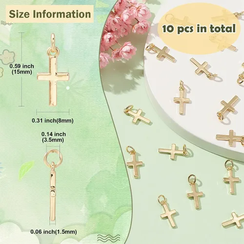 Miniatura 3 de KitBeads 10 dijes de cruz chapados en oro real de 18 quilates de latón con dije colgante de Jesús, mini colgantes de crucifijo de Cristo para hacer