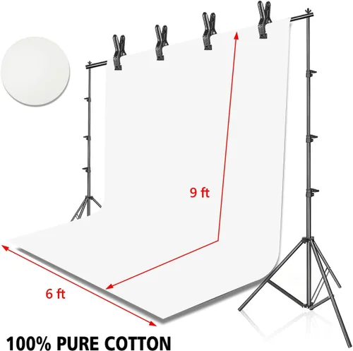 Miniatura 6 de HYJ-INC Sistema de soporte de fondo para fotos con kit de soporte de fondo de 8.5 x 10 pies, telón de fondo de muselina de algodón 100% blanco