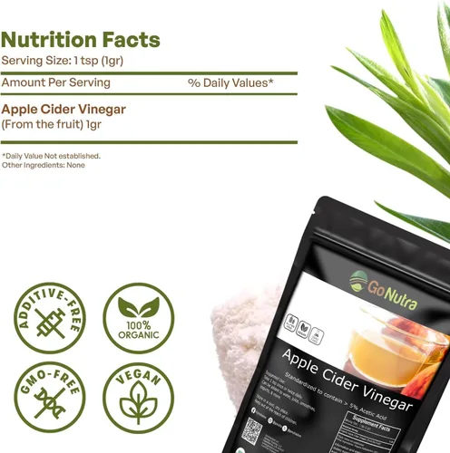 Miniatura 6 de Go Nutra Polvo de vinagre de sidra de manzana orgánico de 8 onzas. Polvo de sidra de manzana de ácido acético natural ACV al 5% para cocinar