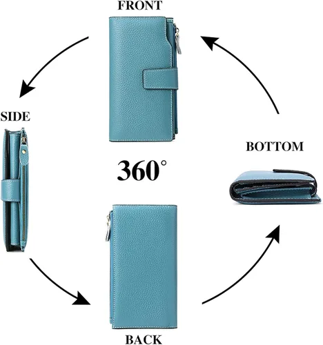 Miniatura 6 de SENDEFN - Cartera de cuero para mujer, portatarjetas con bloqueo RFID, monedero para mujer con cierre