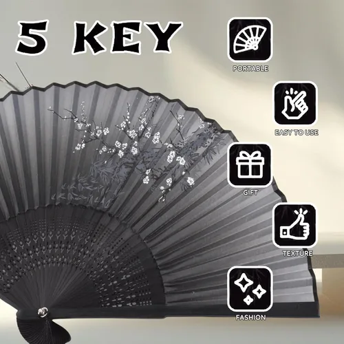 Miniatura 5 de Abanicos plegables decorativos, regalo para mujeres de 8.27 pulgadas con marco de bambú y seda con una funda de tela para protección, estilo retro