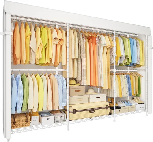 Miniatura 15 de ULIFHOME E14C - Sistema organizador de armario resistente, estantes de ropa independientes para colgar ropa, perchero ajustable de 58 pulgadas