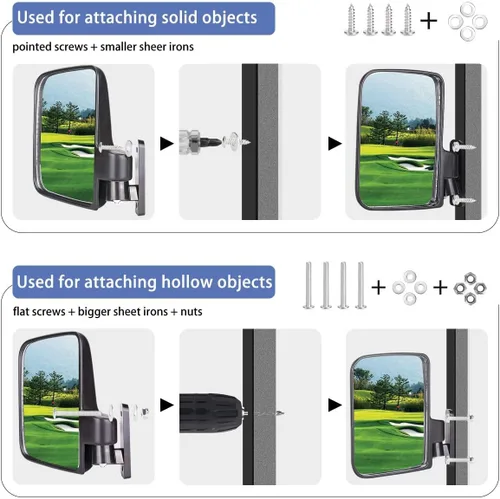 Miniatura 5 de 10L0L Espejos para carrito de golf contienen espejos laterales plegables y espejo retrovisor universal para Yamaha Club Car DS Precedent/EZGO TXT RXV