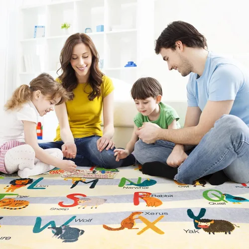 Miniatura 6 de Ashler - Alfombra infantil con alfabeto y animales para sala de juegos, 5.7 x 4.3 pies, alfombra de juego educativa para niños pequeños, alfombra