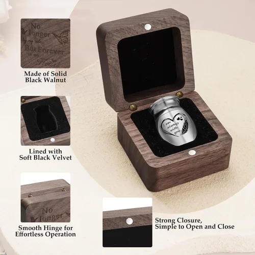 Miniatura 3 de Dletay Mini urnas para cenizas humanas, pequeñas urnas de cremación para hombres y mujeres, recuerdo de cenizas con caja cuadrada de madera de 1.18