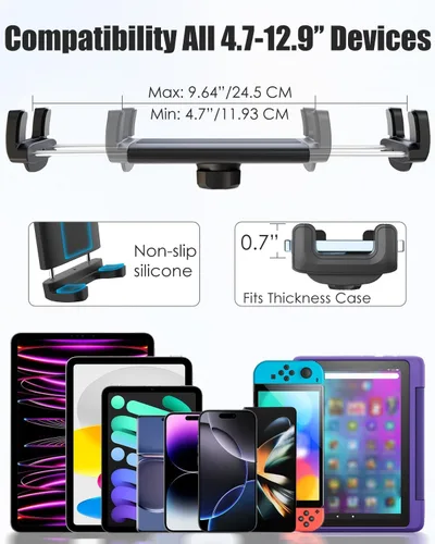 Miniatura 6 de Charchendo Pilot Tablet Mount [Upgraded Multi-Angle Adjustable Metal Arm], Aviation Cockpit Tablet Holder with Super Suction Cup, Fits iPad Pro