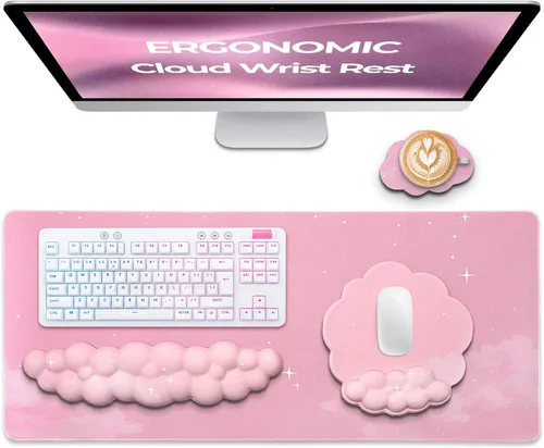 Miniatura 12 de Juego de reposamuñecas Cloud de alta calidad para teclado y mouse pad – Accesorios de escritorio ergonómicos de espuma viscoelástica con soporte