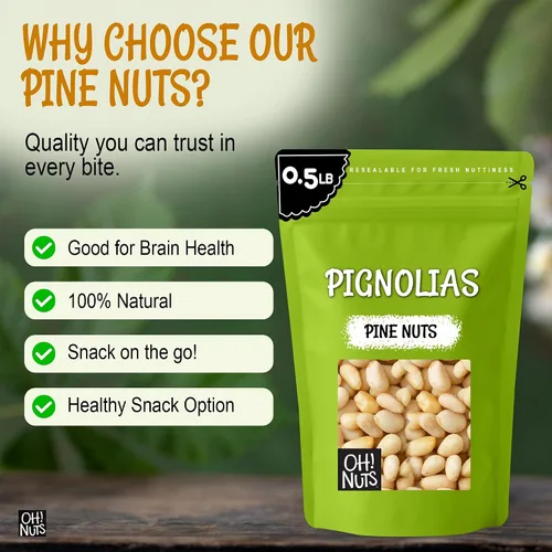 Miniatura 7 de Oh! Nuts Pinos nueces (Pignolias) Bolsa de 0.5 libras (8 onzas) de piñones frescos a granel para hornear, aperitivos, ensaladas y pesto Nueces